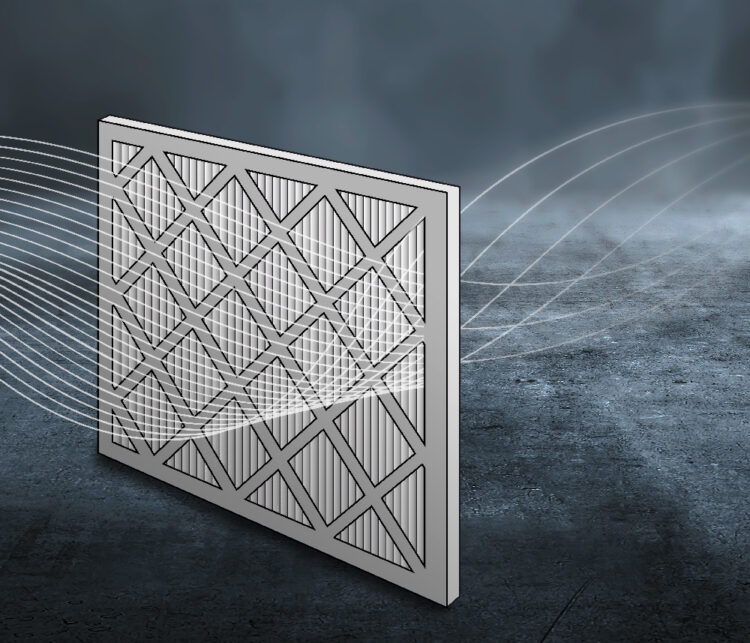 Flache Filterzelle mit stabilem Rahmen und gefaltetem Filtermedium und Gitterverstärkung