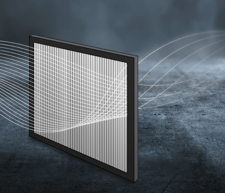 Flache Filterzelle mit stabilem Rahmen und gefaltetem Filtermedium